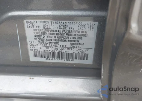 2021 Nissan Sentra Sv Xtronic Cvt из США, поврежденный, VIN 3N1AB8CV1MY290140